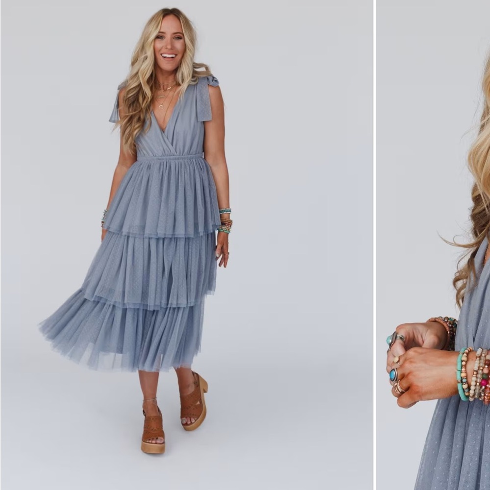 Three Bird Nest Blue Layered Midi Dress